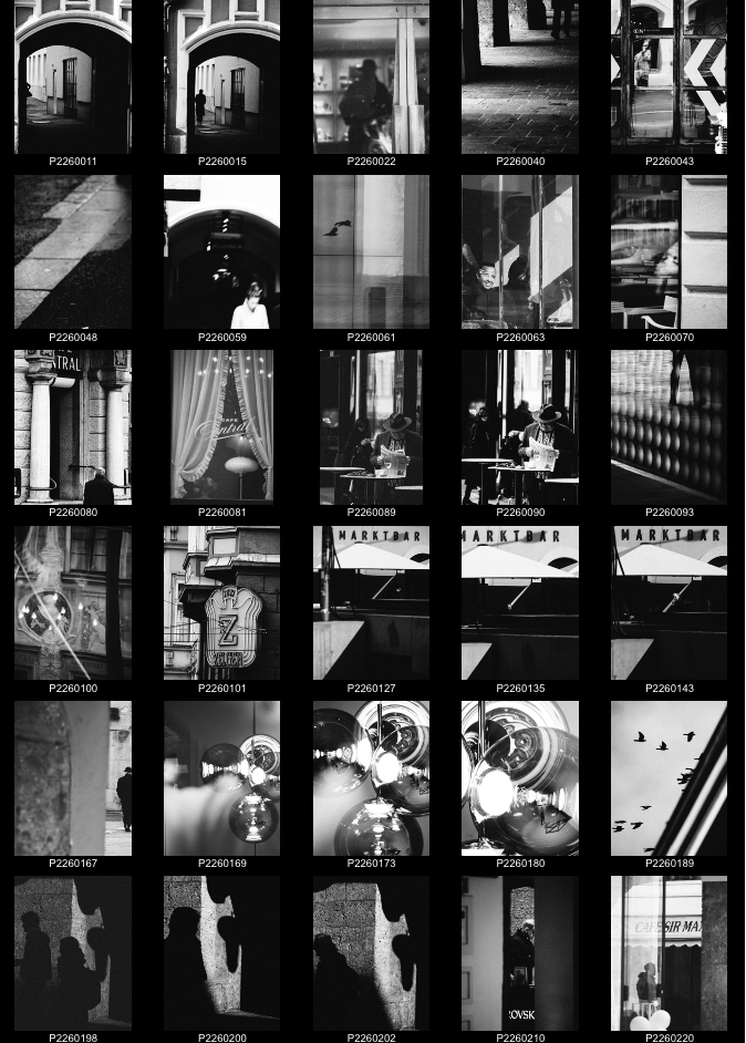 Digital contact sheet showing a grid of small preview images